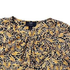 Drakes for J Crew Giraffe Print Blouse Popover Bell Sleeve Peasant Preppy SZ4